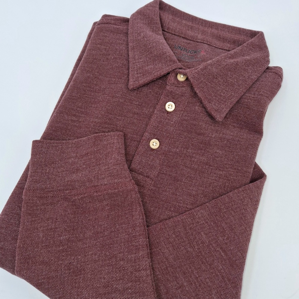 UNTUCKit Dao Polo Shirt Mens M, Maroon Red Long Sleeve Cotton Blend New